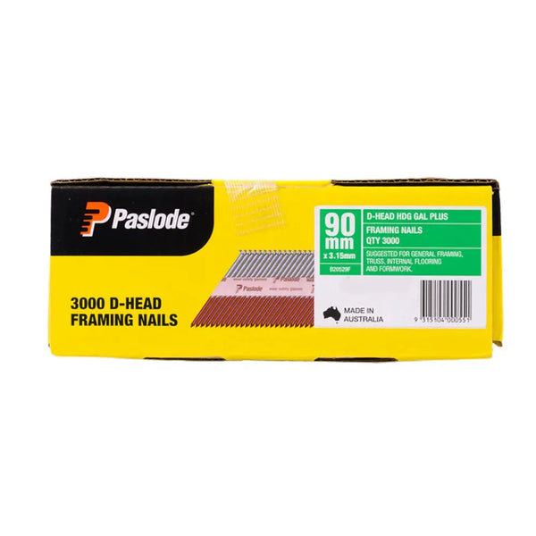 Paslode B20529F 3000-Pack 90mm x 3.15mm Hot Dip Galvanised D Head Framing Nails