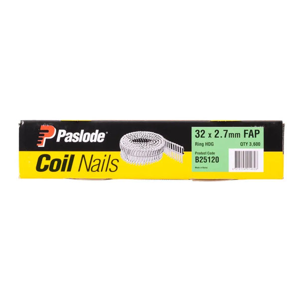 Paslode B25120 32mm x 2.7mm Ring Hot Dipped Galvanised Plastic Collated Coil Nails