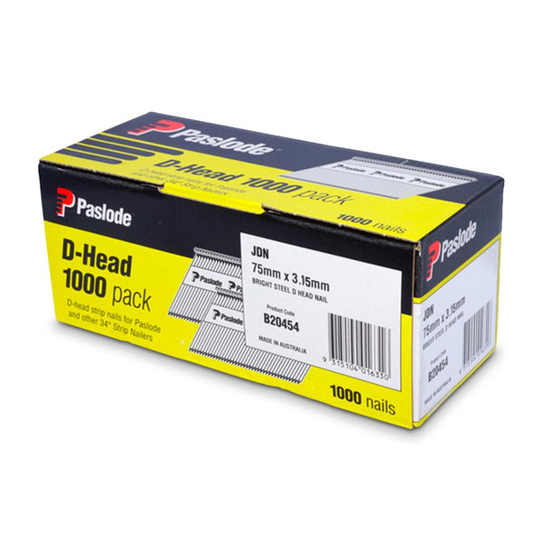 Paslode B20454 1000 Pack 90mm x 3.15mm Bright D Head Framing