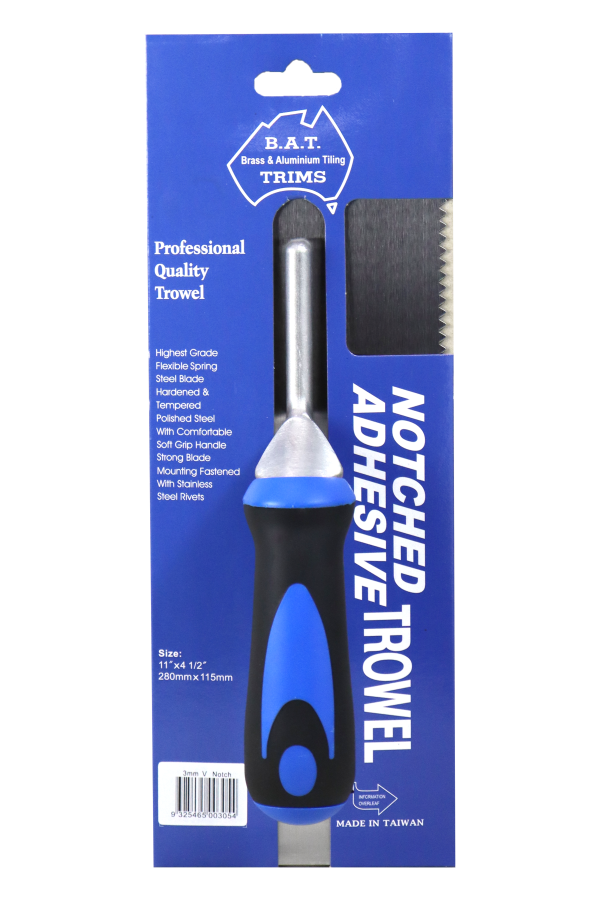 BAT Bright Steel Trowel V Notch – S/Grip