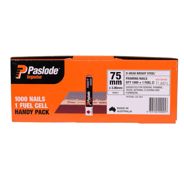 Paslode 75 x 3.06mm Bright D Head Impluse Nail - 1000 Pack